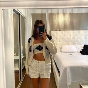 Princess Polly Cream Argyle Cropped Cardigan & Tube Top Set